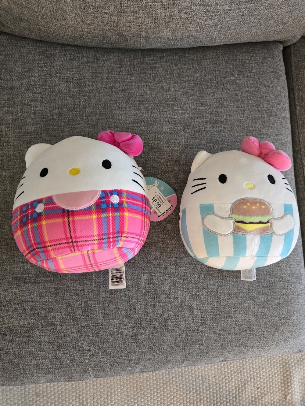 Sanrio Squishmellow Hello Kitty Plush Set - Pink Plaid & Blue Stripe 8 Inch